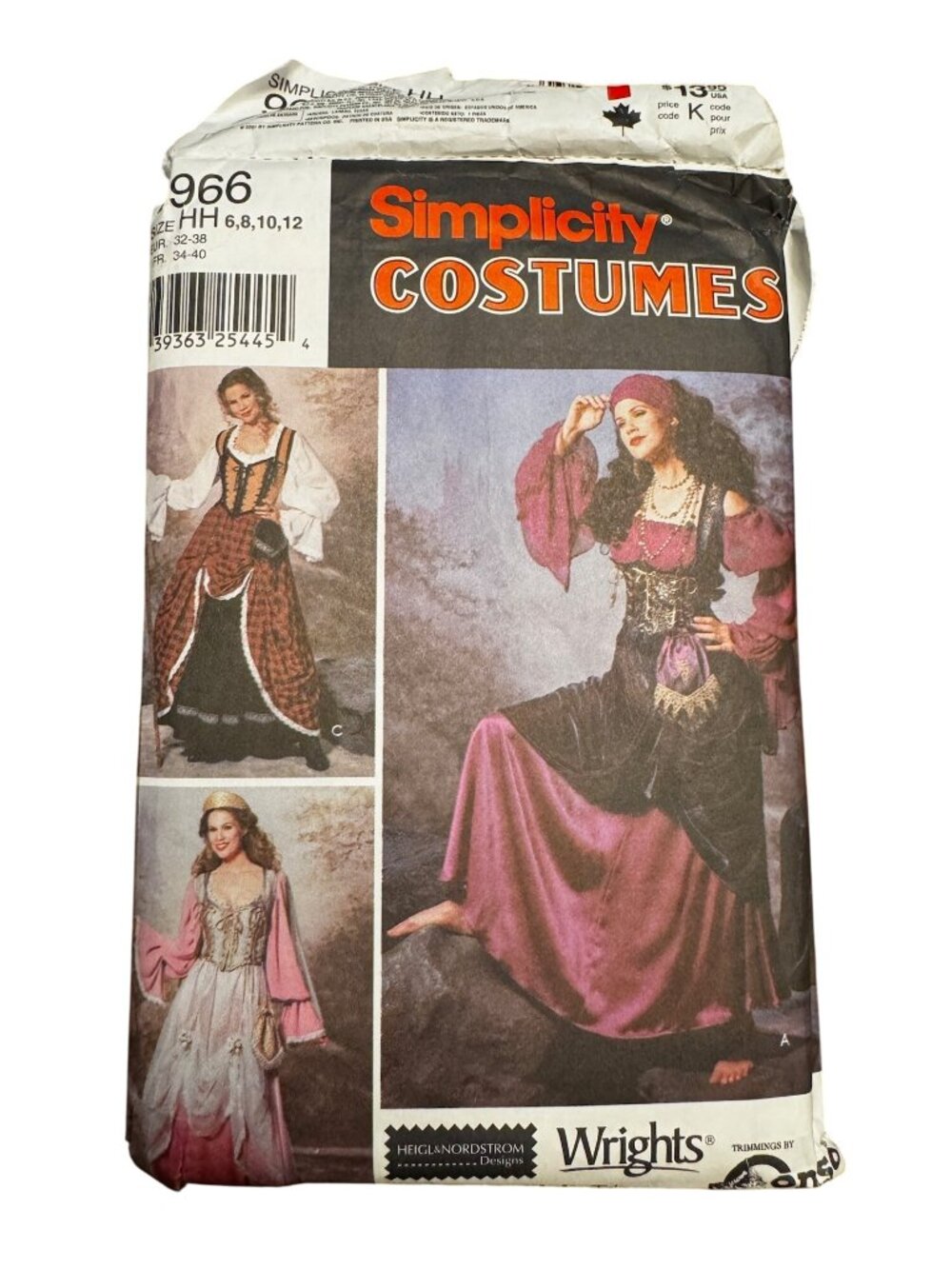 Vintage Simplicity Costume 9966 Renaissance Dress Sewing Pattern Sizes 6-12